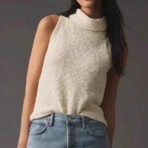 Anthropologie Pilcro Size L Rolled Mock Neck Sleeveless Sweater Cream Tank